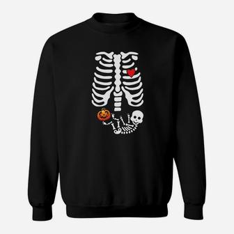 Halloween Umstands-Sweatshirt mit Lustigem Skelett, Rippen & Baby - Seseable