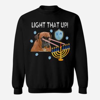 Hanukkah Funny Boxer Dog Menorah Casual Gelt Gift Sweat Shirt - Seseable