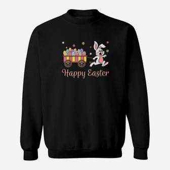 Happy Easter Day Bunny Rabbit With Truck Eggs Sweat Shirt - Seseable