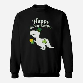 Happy Saint Pat Rex St Patricks Day T Rex Dinosaur Beer Sweat Shirt - Seseable
