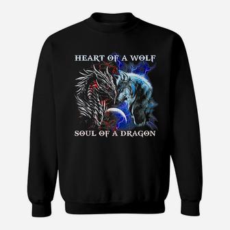 Heart Of Wolf Soul Of A Dragon Cool Dragon Wolf Warrior Sweat Shirt - Seseable