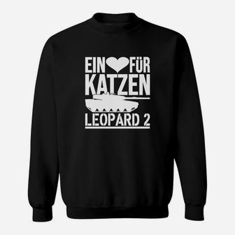 Herren Sweatshirt Ein Herz für Katzen Leopard 2, Katzenfreunde Tee - Schwarz - Seseable