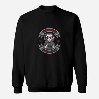 Herren Sweatshirt Schwarz mit Bulldoggen-Pirat Grafik, Freibeuter Motiv Tee - Seseable