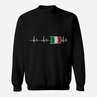 Herzfrequenz Sweatshirt mit Italienischer Flagge, Schwarzes Design - Seseable