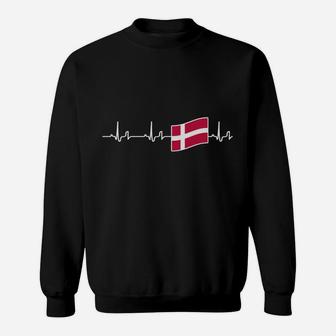 Herzschlag Dänemark Flagge Sweatshirt, Schwarz Themenbezogenes Tee - Seseable