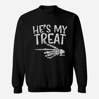 Hes My Treat Skeleton Matching Couple Halloween Costume Hers Sweat Shirt - Seseable