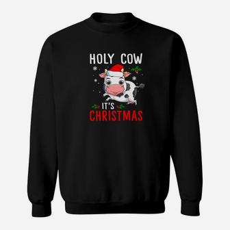 Holy Cow Its Christmas Farmer Cow Christmas Sweat Shirt - Seseable