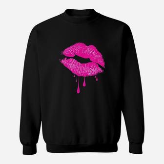 Hot Pink Lips Kiss 80s Retro Vintage Lipstick Party Sweat Shirt - Seseable