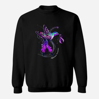 Hummingbird Holding Purple Ribbon Alzheimers Awareness Sweat Shirt | Seseable UK