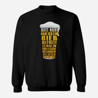 Humorvolles Bierfreunde Sweatshirt Bier befreit Spruch, Schwarz - Seseable