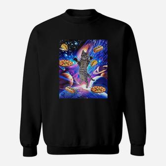 Hungry Space Cat Trippy Design With Vivid Colors Sweat Shirt - Seseable