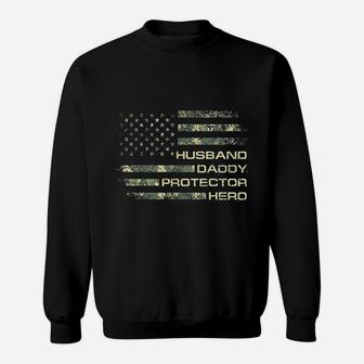 Husband Daddy Protector Hero Fathers Day Flag Sweat Shirt - Seseable