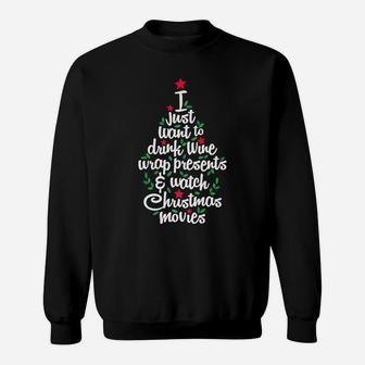 I Just Want To Drink Wine Wrap Presents Christmas Sweat Shirt - Seseable
