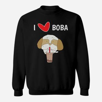 I Love Boba Funny Shih Tzu Dog Bubble Tea Cute Sweat Shirt - Seseable