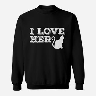 I Love Her Cat She Loves My Rooster Funny Couples Valentine Day Sweat Shirt - Seseable