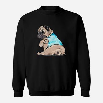 I Love Mom Funny Pug Tattooed Sweat Shirt - Seseable