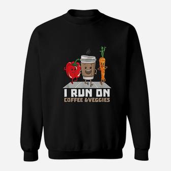 I Run On Coffee Veggies Vegetarian Vegan Runner Gift Vegan Sweat Shirt - Seseable