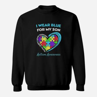 I Wear Blue For My Son Awareness Mom Dad Heart Puzzle Sweat Shirt - Seseable
