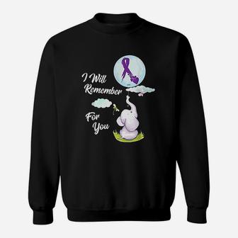 I Will Remember For You Alzheimers Awareness Elephant Ribbon Sweat Shirt - Seseable