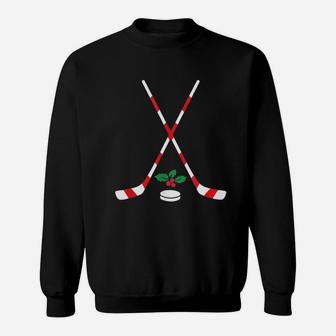 Ice Hockey Christmas Gift Candy Cane Sweat Shirt - Seseable