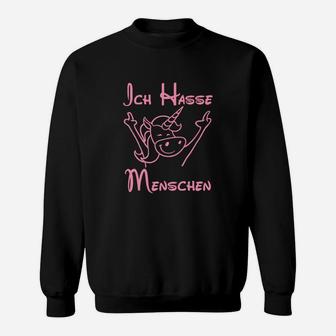 Ich Hasse Menschen Sweatshirt, Schwarzes Cartoon-Motiv Tee - Seseable