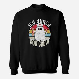 Icu Nurse Boo Crew Ghost Funny Retro Nursing Halloween Sweat Shirt - Seseable