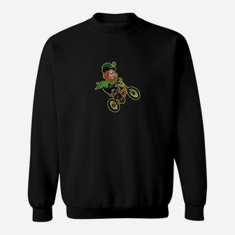 Irish Leprechaun Riding Bmx T Shirt St Patrick Day Funny Js4 Black Sweat Shirt - Seseable
