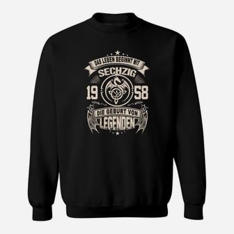 Jubiläums-Sweatshirt Leben beginnt mit 60, 1958 Legenden Geburt, Schwarz - Seseable