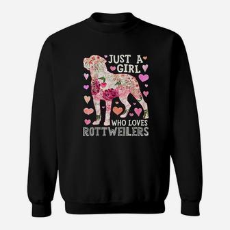 Just A Girl Who Loves Rottweilers Dog Silhouette Flower Gift Sweat Shirt - Seseable
