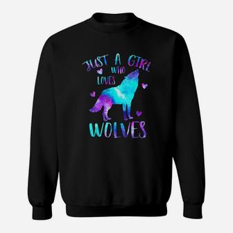 Just A Girl Who Loves Wolves Galaxy Space Cute Wolf Gift Sweat Shirt - Seseable