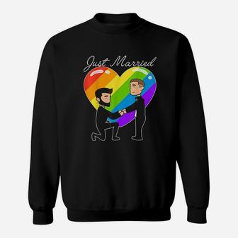 Just Married Gay Couple Just Married Rainbow Heart Sweatshirt - Seseable
