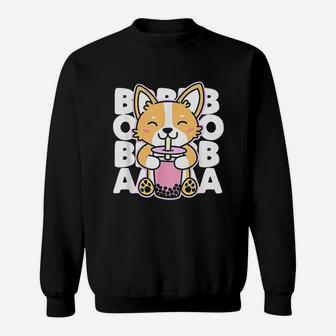 Kawaii Boba Cute Anime Dog Corgi Kawaii Tea Drink Sweat Shirt | Seseable UK