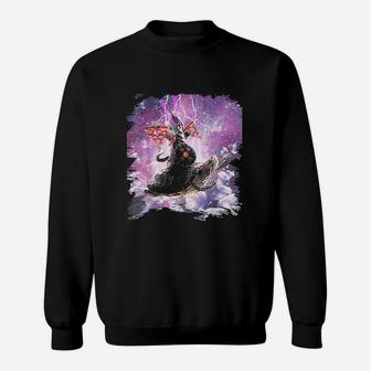 Lazer Warrior Space Cat Riding Turtle With Pizza Sweat Shirt - Seseable