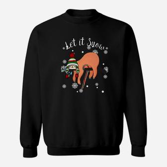 Lazy Elf Sloth Let It Snow Holiday Christmas Gift Sweat Shirt - Seseable