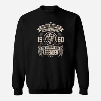 Legenden 1960 Schwarzes Sweatshirt, Vintage Geburtstagsspruch - Seseable