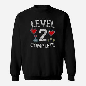 Level 2 Complete 2nd Wedding Anniversary Video Gamer Sweat Shirt - Seseable
