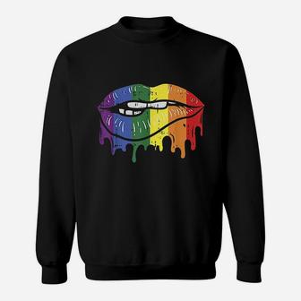 Lip Bite Gay Pride Rainbow Flag Drip Art Lgbt Lesbian Gift Sweat Shirt - Seseable
