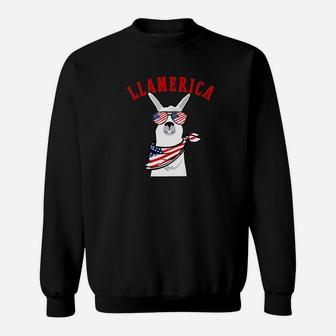 Llamerica Funny Llama Patriotic 4th Of July Veteran Flag Day Premium Sweat Shirt - Seseable
