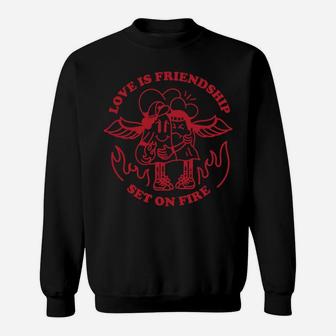 Love Is Friendship Set On Fire Red Heart Couple Sweatshirt - Seseable