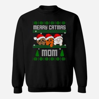 Love Meowy Cat Merry Catmas Christmas Cat Mommy Sweat Shirt - Seseable
