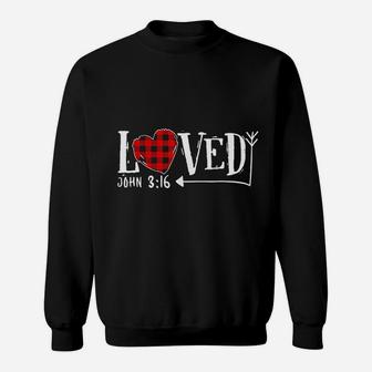 Loved John 3 16 Red Plaid Heart Christian Valentine's Day Sweatshirt - Seseable