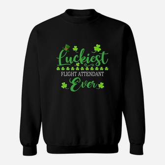 Luckiest Flight Attendant Ever St Patrick Quotes Shamrock Funny Job Title Sweat Shirt - Seseable