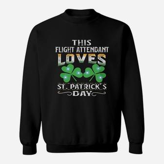 Lucky Shamrock This Flight Attendant Loves St Patricks Day Funny Job Title Sweat Shirt - Seseable