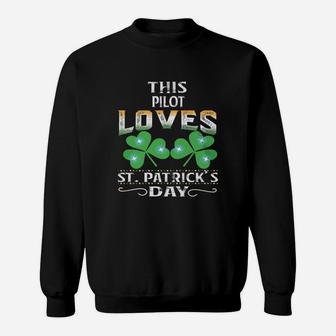 Lucky Shamrock This Pilot Loves St Patricks Day Funny Job Title Sweat Shirt - Seseable