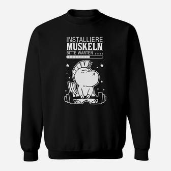 Lustiges Fitness-Sweatshirt Installiere Muskeln, Cartoon-Design für Herren, Schwarz - Seseable