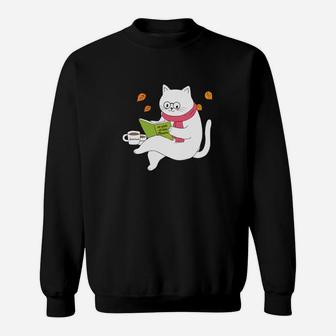 Lustiges Katzenleser Sweatshirt für Buchliebhaber, Schwarz - Seseable