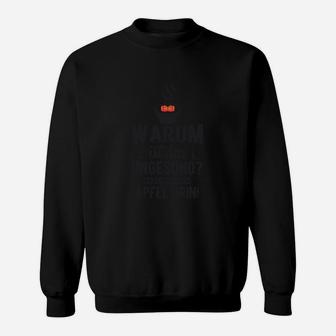 Lustiges Schwarzes Sweatshirt mit Spruch 'Warum ist das Ungesund? Da ist doch Apfel drin' - Seseable
