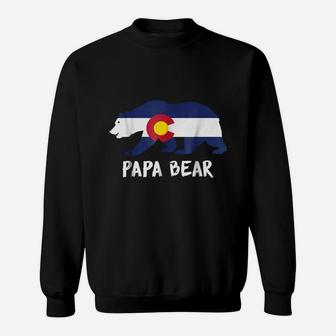 Mens Colorado Co Flag Papa Bear Fathers Day Gift Mans Dad Sweat Shirt - Seseable