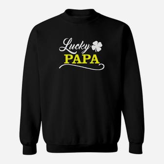 Mens Lucky Papa Fun Family Saint Patricks Day Holiday Sweat Shirt - Seseable