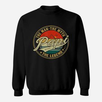 Mens Papi Man Myth Legend Vintage Daddy Father's Day Gifts T-shirt Sweat Shirt - Seseable